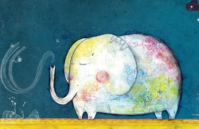 动漫卡通插画手绘大象睡觉的动物高清壁纸