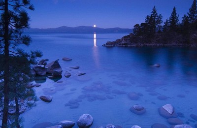 夜晚湖面高空风景风光美景旅游自然寂静蓝色高清壁纸