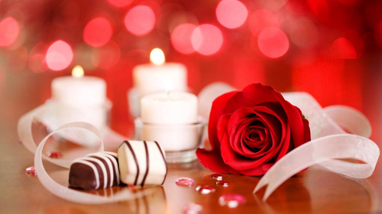 爱情美图唯美温馨巧克力玫瑰情人节高清壁纸