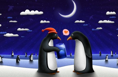 爱情美图浪漫手绘情人温馨甜蜜企鹅高清壁纸