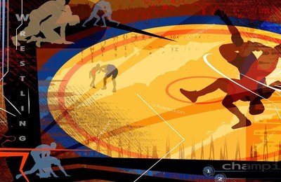 体育奥运项目摔跤卡通版手绘高清壁纸