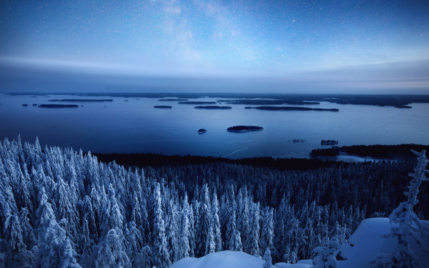 冰封的湖泊和森林雪景高清壁纸图片 2560x1600